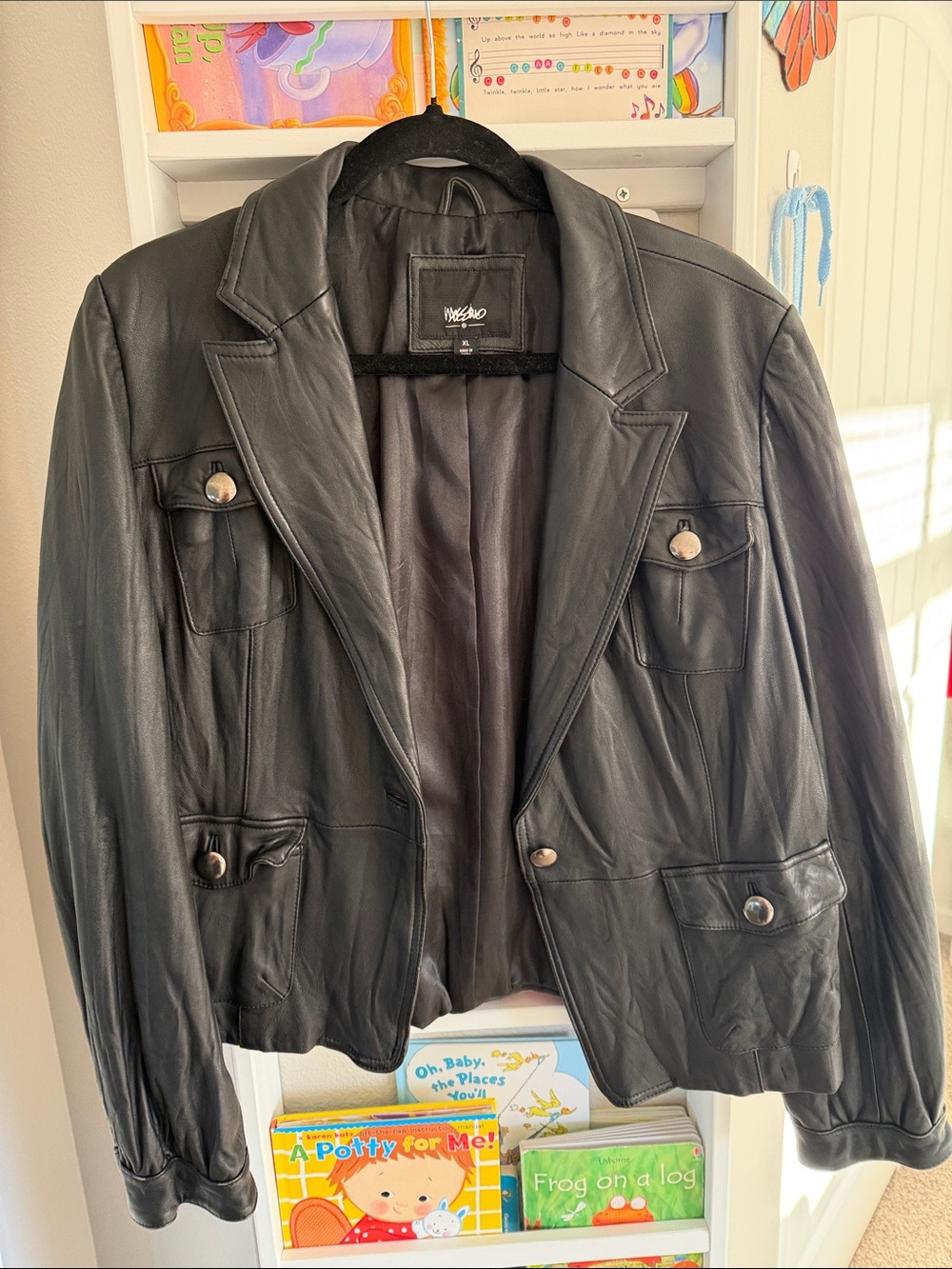 Mossimo Black Leather Blazer with Silver Buttons